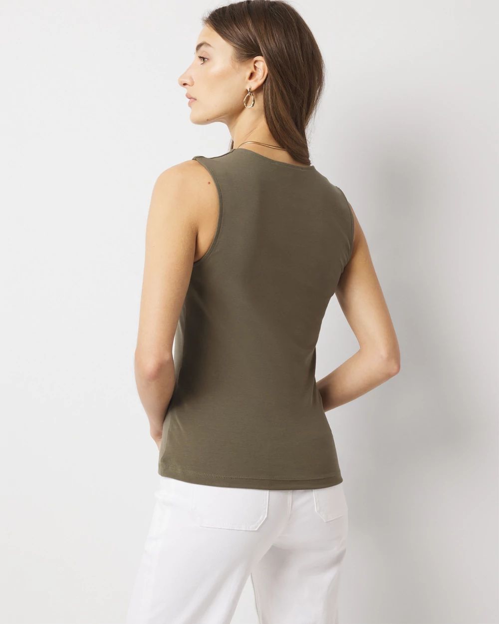 Stretch Deco Crepe Scoop Neck Tank | Ming Wang